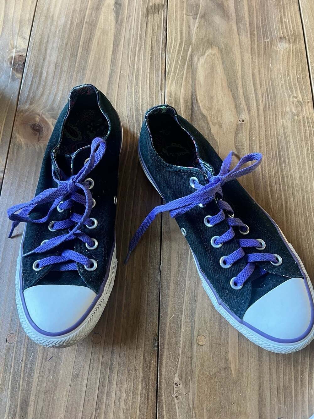 Converse All Star Low Top Black Sneakers with Purple Accents 8